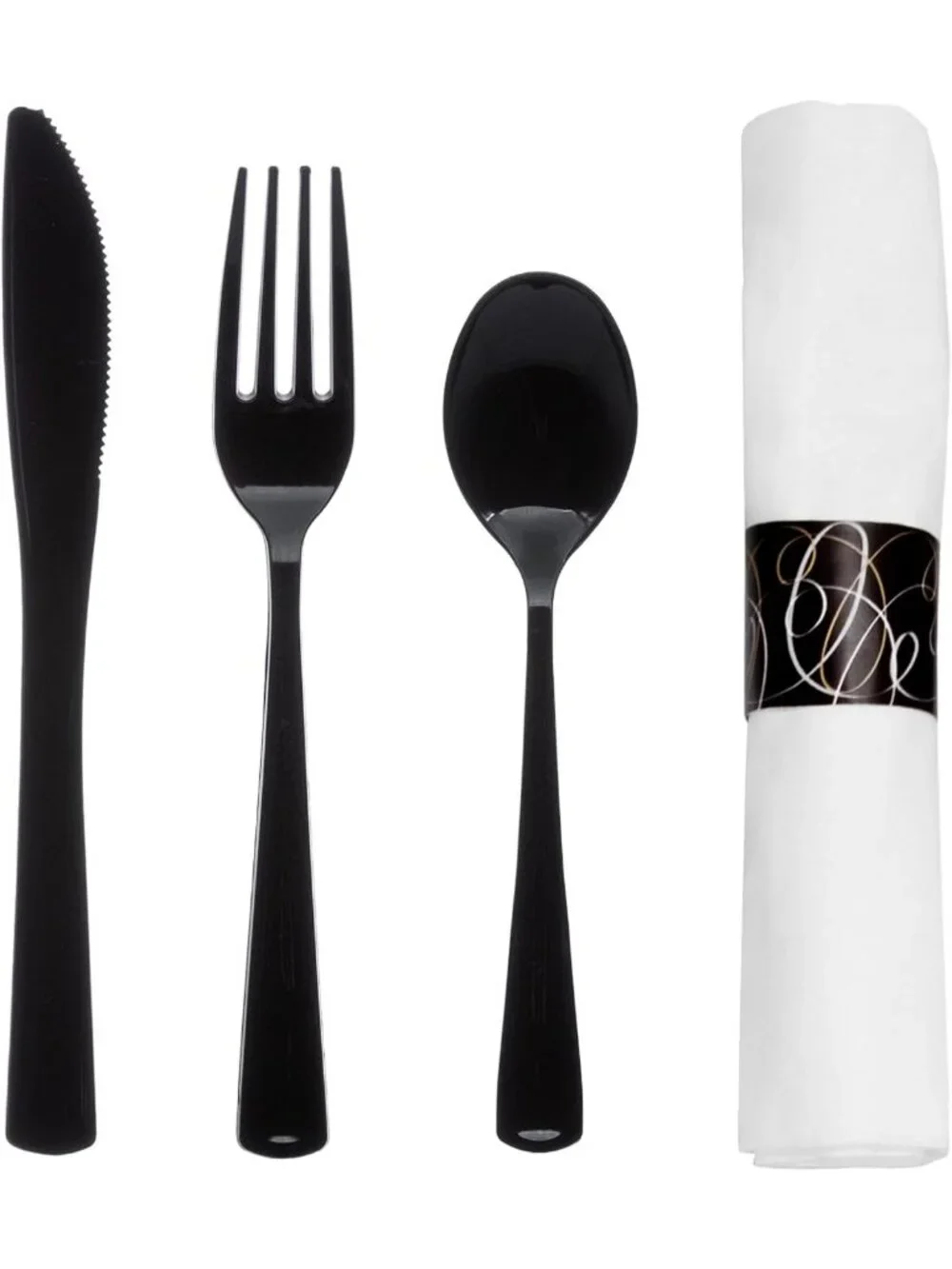 Heavy Duty Plastic Cutlery Set - 100 Disposable Forks, Knives, Spoons & Napkins
